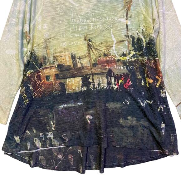 Ineah Green Multicolor Art To Wear Hi Lo Tunic Top Size Medium - Picture 3 of 7